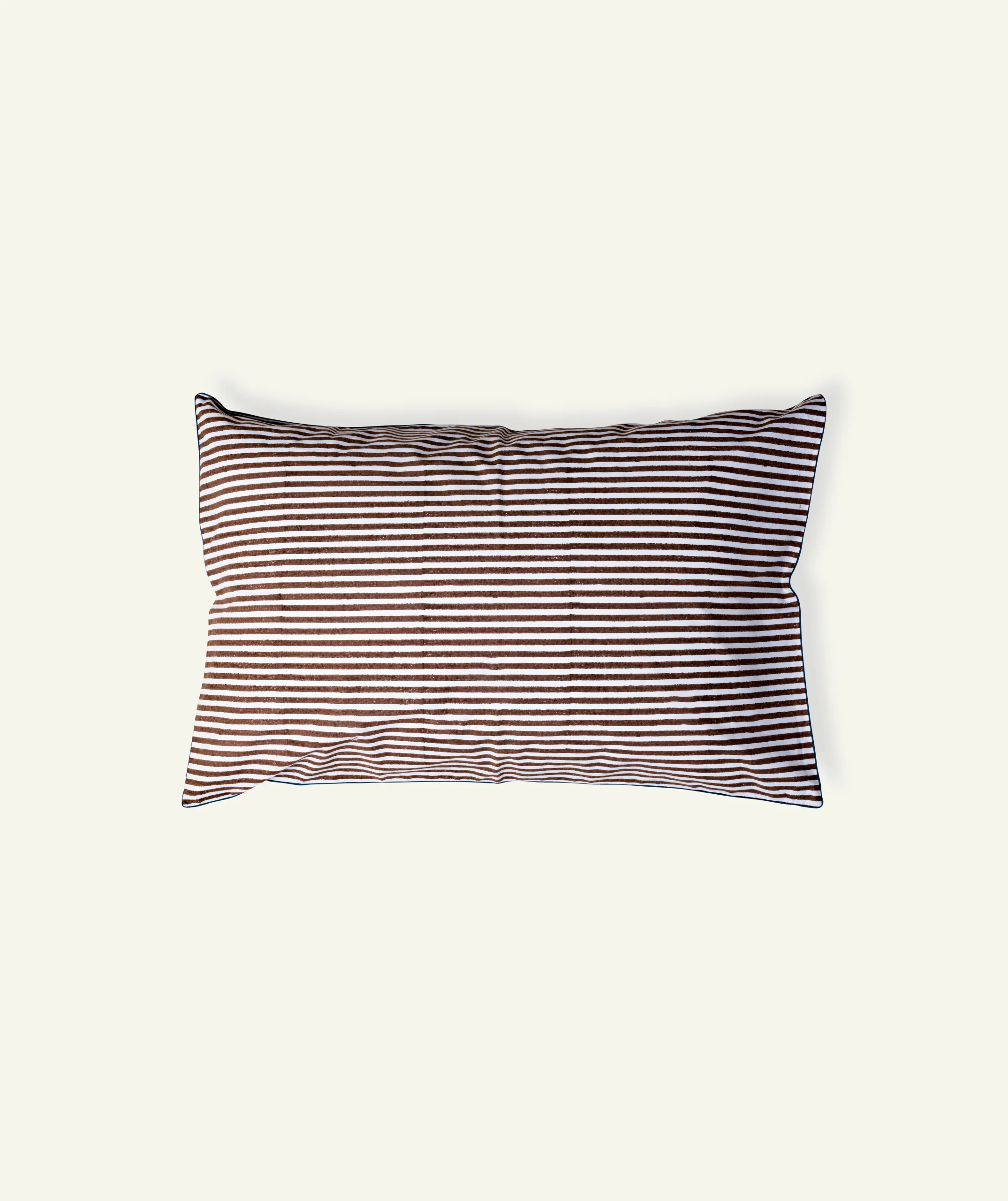 Mocha Brown with Haze Indigo Silent Stripes Pillow Cover (Set of 2) - Image 1