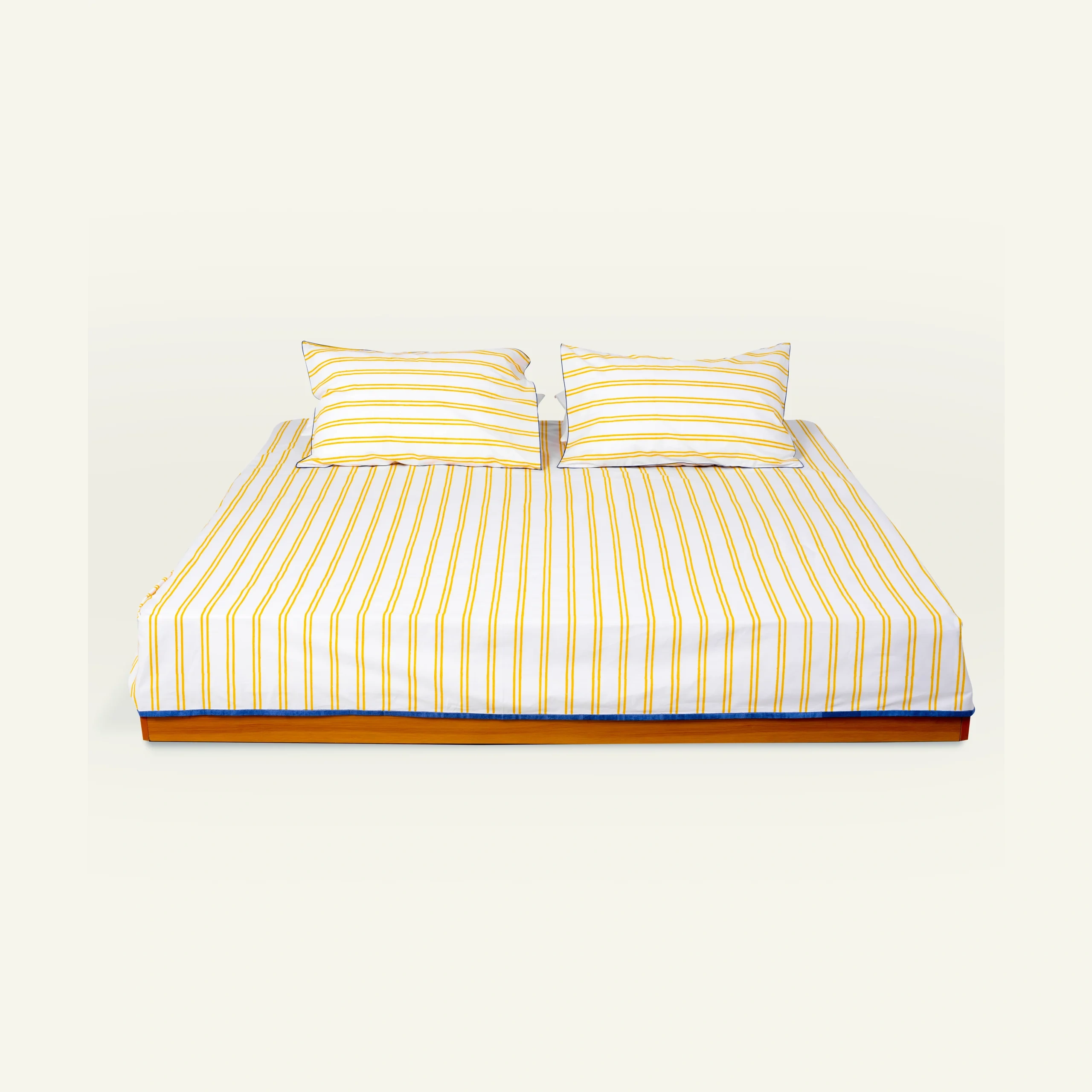 Mellow Yellow with Misty Blue Muted Layers Flat Bedsheet - Image 1