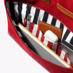Top handle close up of crimson red Fleet messenger briefcase | KlippiK Kuwait
