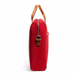 Side profile of crimson red canvas Fleet messenger briefcase showing depth | KlippiK Kuwait