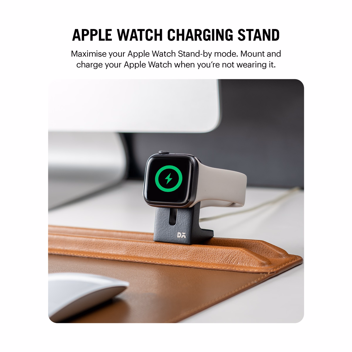 Tan-Brown Snap On Organiser Desk Mat with Cable Holder + Phone Mount + Apple Watch Charging Stand in Tan – Apple Watch Charging Stand | KlippiK