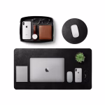 DailyObjects black leather desk mat mouse pad and valet tray bundle flat lay — premium desk accessories Middle East