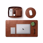 DailyObjects brown leather desk mat mouse pad and valet tray bundle flat lay — premium desk accessories UAE