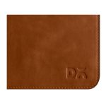 Corner detail of the tan vegan leather side with the debossed DailyObjects logo