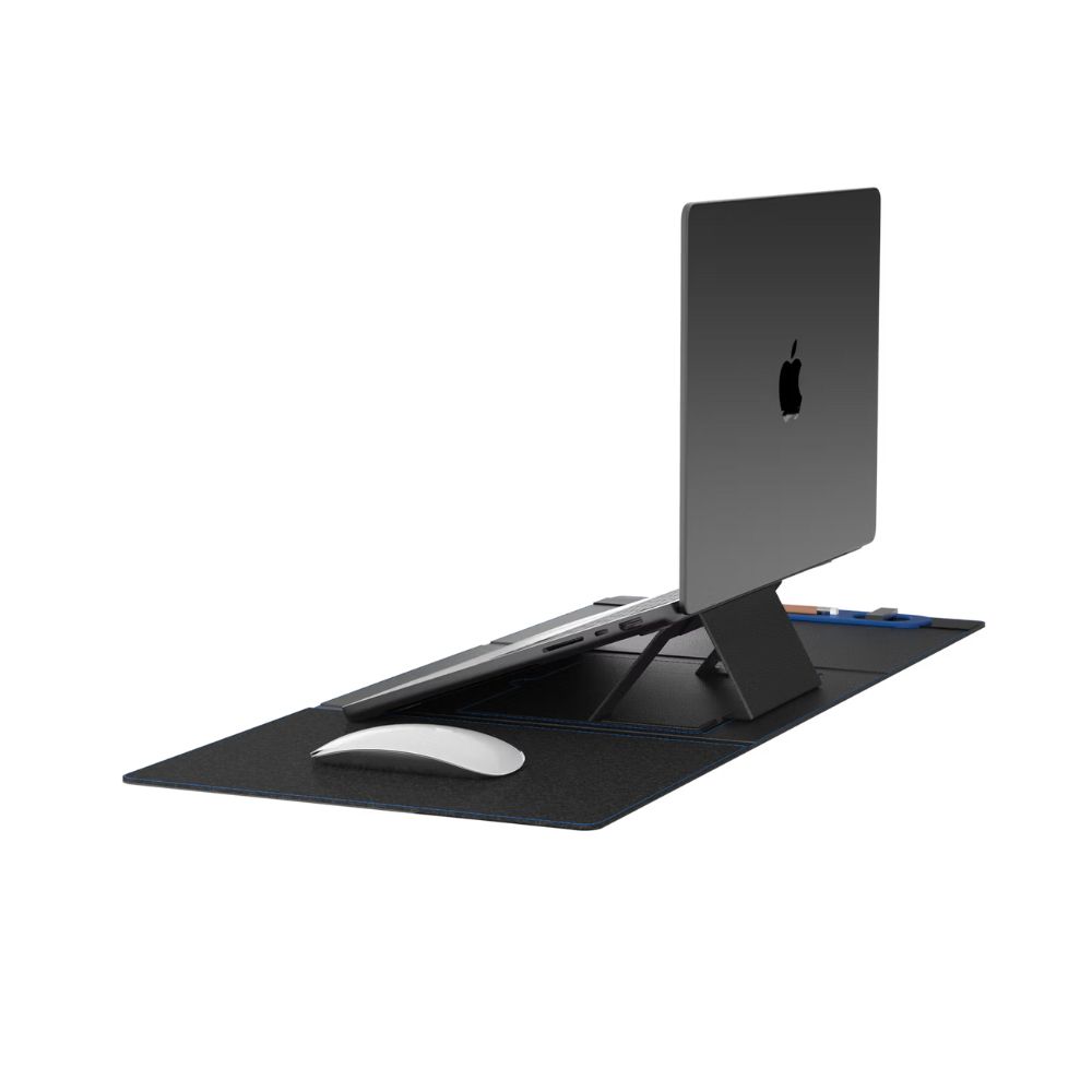 Morph Foldable Deskmat with Laptop Stand Morph Foldable Deskmat with Laptop Stand by DailyObjects – tri-fold pebbled leatherite desk mat with built-in laptop stand
