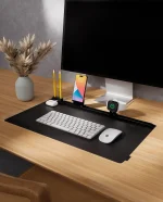 Black Snap On Organiser Desk Mat with Cable Holder + Phone Mount + Apple Watch Charging Stand