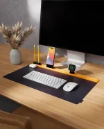 Mustard-Blue Snap On Organiser Desk Mat with Cable Holder + Phone Mount + Apple Watch Charging Stand