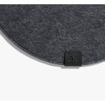 Close-up of the Orb Felt Duo pad's charcoal felt surface and debossed logo tab