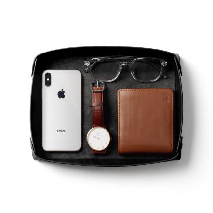 Valet Vegan Leather Tray Black by DailyObjects – compact black leather desk tray
