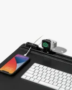 Black Snap On Organiser Desk Mat with Cable Holder + Apple Watch Charging Stand