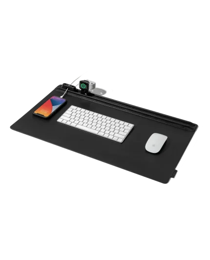 Black Snap On Organiser Desk Mat with Cable Holder + Apple Watch Charging Stand