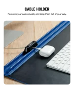 Blue-Black Snap On Organiser Desk Mat with Cable Holder + Apple Watch Charging Stand