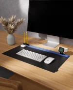 Blue-Black Snap On Organiser Desk Mat with Cable Holder + Apple Watch Charging Stand