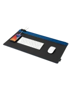 Blue-Black Snap On Organiser Desk Mat — black mat with blue toolbar and cable holder, keyboard and mouse in place