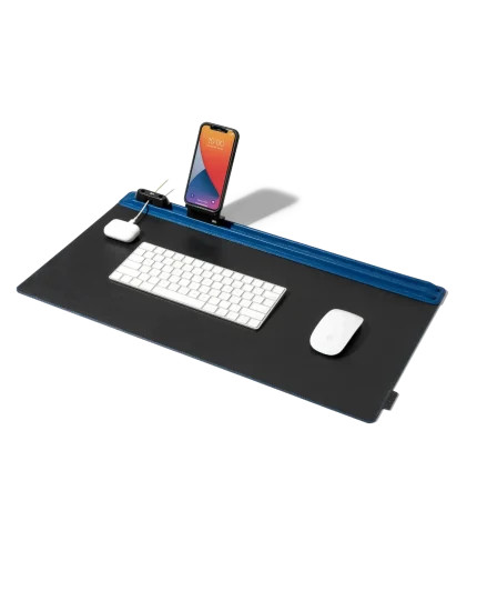 Blue-Black Snap On Organiser Desk Mat with Cable Holder + Phone Mount