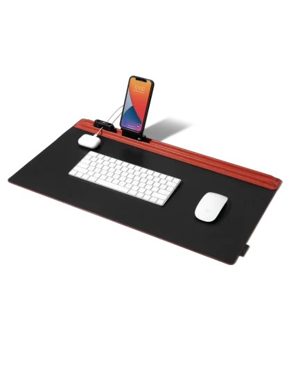 Red-Black Snap On Organiser Desk Mat with Cable Holder + Phone Mount