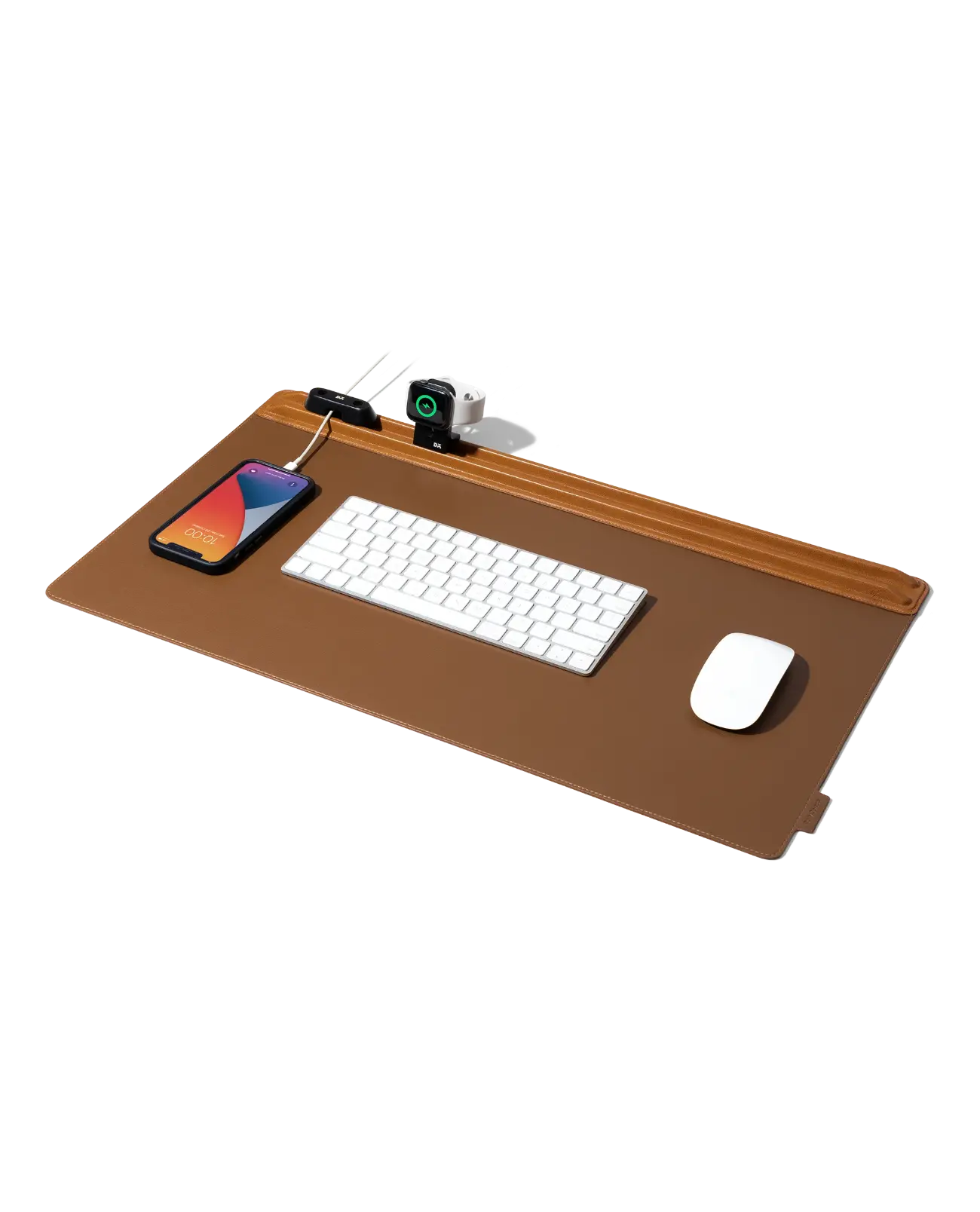 Tan-Brown-Snap-On-Organiser-Desk-M Tan-Brown Snap On Organiser Desk Mat with Cable Holder + Apple Watch Charging Stand
