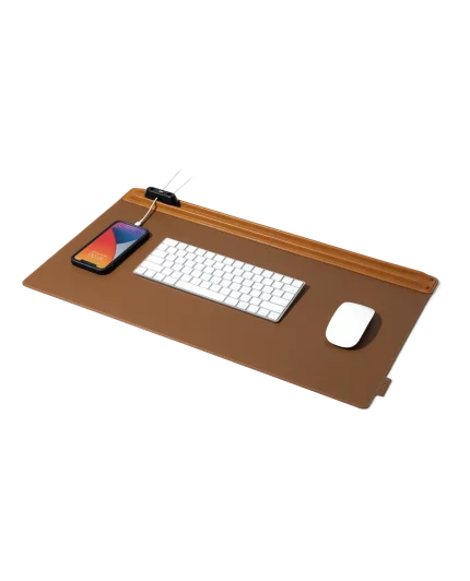 Tan-Brown Snap On Organiser Desk Mat with Cable Holder