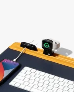 Mustard-Blue Snap On Organiser Desk Mat with Cable Holder + Apple Watch Charging Stand