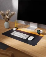 Mustard-Blue Snap On Organiser Desk Mat with Cable Holder + Apple Watch Charging Stand