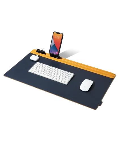 Mustard-Blue Snap On Organiser Desk Mat with Cable Holder + Phone Mount