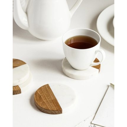 Wood Marble Coaster – White (Set of 4)
