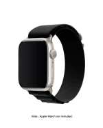 Black Ridge Loop Apple Watch band fitted to an Apple Watch, shown on white — watch not included
