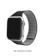 Black Velour Snap On Apple Watch band fitted to an Apple Watch, shown on white — watch not included