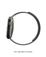 Black Velour Snap On Apple Watch band fitted to an Apple Watch, shown on white — watch not included