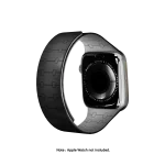 Black Velour Snap On Apple Watch band fitted to an Apple Watch, shown on white — watch not included