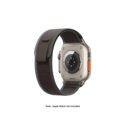 Blue-Black Pull Tab Nylon Weave Apple Watch band fitted to an Apple Watch, shown on white — fits 38/40/41 mm cases, watch not included