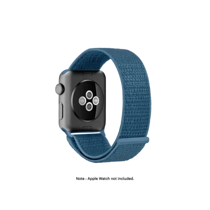 Cape Cod Blue Nylon Apple Watch band fitted to an Apple Watch, shown on white — fits 38/40/41 mm cases, watch not included