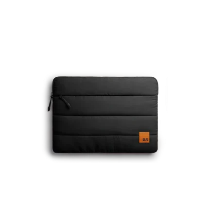 Carbon Black Stria Laptop Sleeve Bag - Medium — padded quilted laptop sleeve with a side carry handle, shown on white