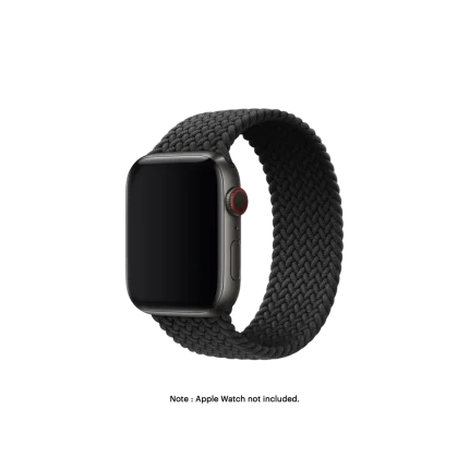 Charcoal Braided Solo Loop Apple Watch band fitted to an Apple Watch, shown on white — fits 38/40/41 mm cases, watch not included