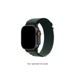 Dark Green Ridge Loop Apple Watch band fitted to an Apple Watch, shown on white — watch not included