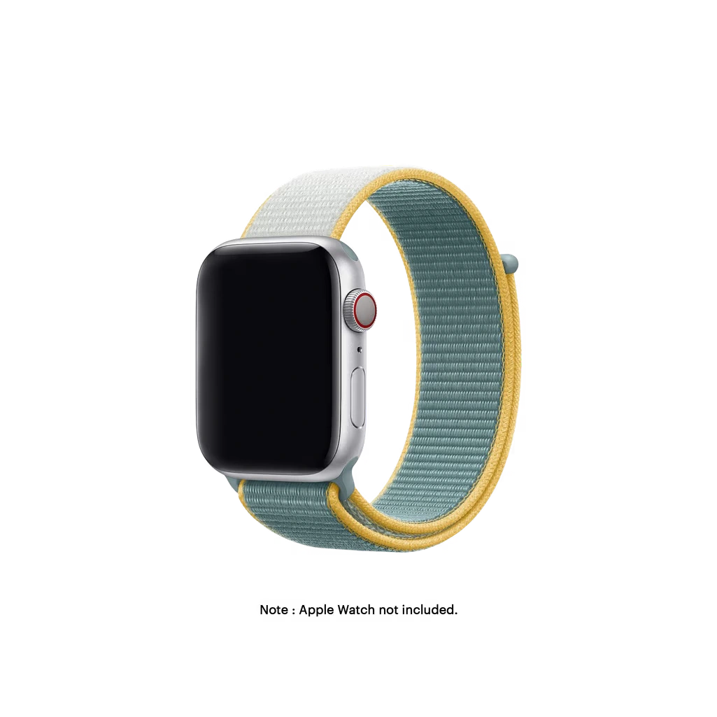 Dual-Colour-Nylon-Apple-WatchBand-vw Teal Dual Colour Nylon Apple Watch band fitted to an Apple Watch, shown on white — fits 38/40/41 mm cases, watch not included