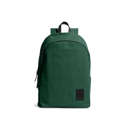 Forest Green Pedal Daypack by DailyObjects — front view, pure cotton canvas with leather trim