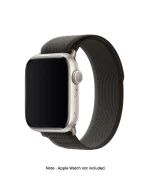 Grey Pull Tab Nylon Weave Apple Watch band fitted to an Apple Watch, shown on white — watch not included