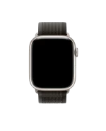 Grey Pull Tab Nylon Weave Apple Watch band fitted to an Apple Watch, shown on white — watch not included