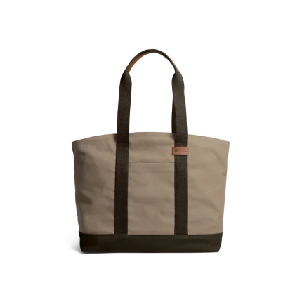 Khaki Beige-Clove Field Tote Bag — canvas tote with contrast webbing handles, shown on white