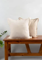 Yellow Dwelling Medley Embroidered minimal design 100% Cotton Cushion Cover for Sofa - Cream — view 4