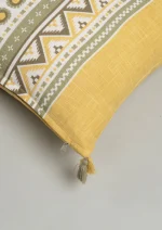 Yellow Dwelling Nadar 100% Cotton Printed Geometric Cushion Cover for Sofa with Tassels – Yellow — view 4