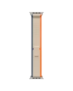 Orange-Beige Pull Tab Nylon Weave Apple Watch band fitted to an Apple Watch, shown on white — watch not included
