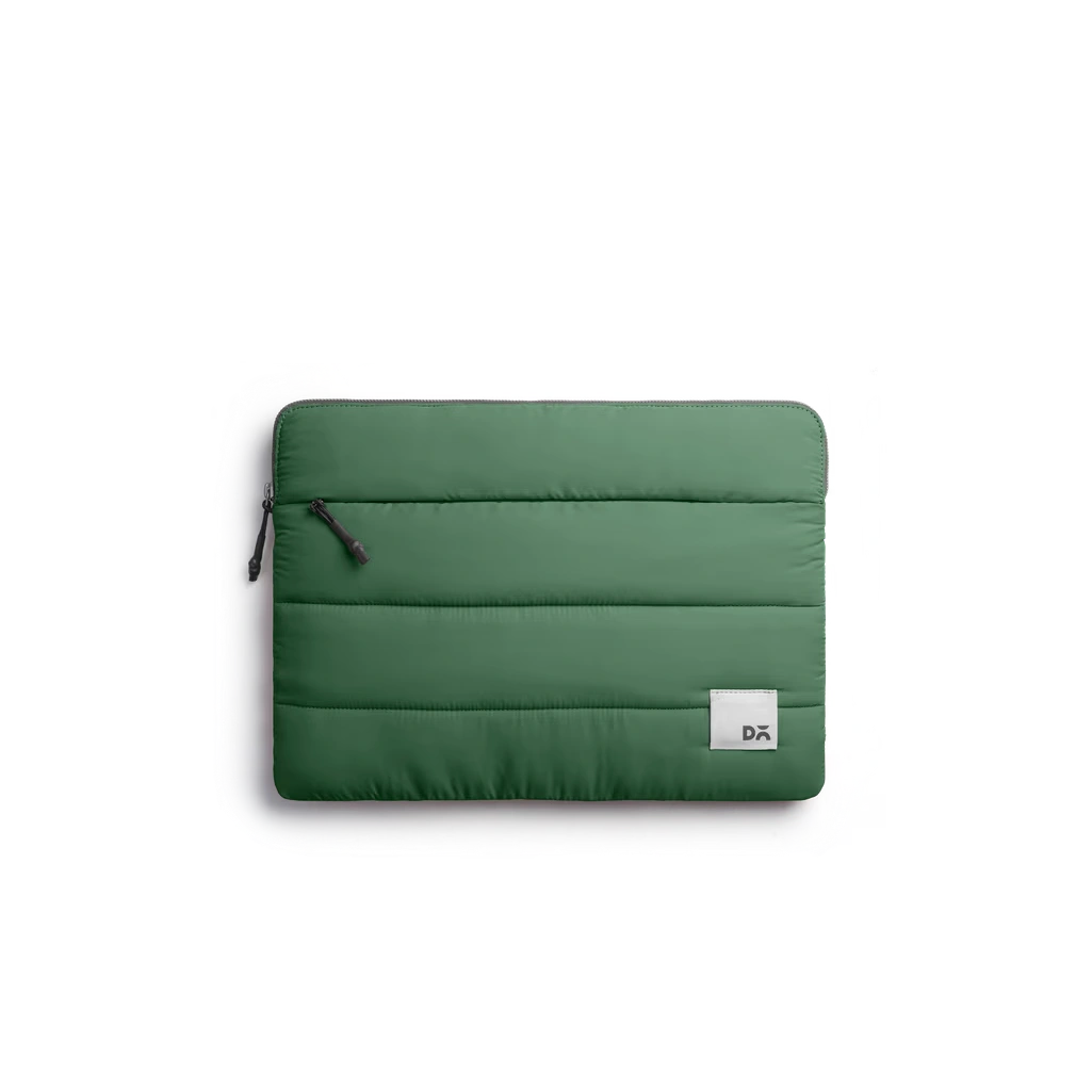 Pine-Stria-Laptop-Sleeve-Medium-vw Pine Stria Laptop Sleeve Bag - Medium — padded quilted laptop sleeve with a side carry handle, shown on white