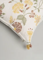 Yellow Dwelling Waltz Printed Floral Pattern 100% Cotton Cushion Cover for Sofa with Tassels - Multicolor — view 2