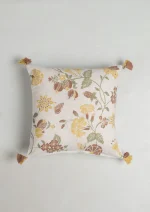 Yellow Dwelling Waltz Printed Floral Pattern 100% Cotton Cushion Cover for Sofa with Tassels - Multicolor — view 3