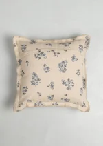 Yellow Dwelling Whisper Printed Linen Flower Motif Cushion Cover for Sofa - Blue (18" x 18") — view 2