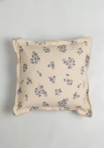 Yellow Dwelling Whisper Printed Linen Flower Motif Cushion Cover for Sofa - Blue (18" x 18") — view 3