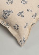 Yellow Dwelling Whisper Printed Linen Flower Motif Cushion Cover for Sofa - Blue (18" x 18") — view 4