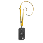Yellow Leatherite Crossbody Phone Lanyard - Strap attached to a black phone case, shown hanging against a white background